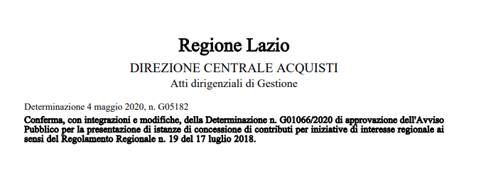 Regione Lazio_Determina G05182