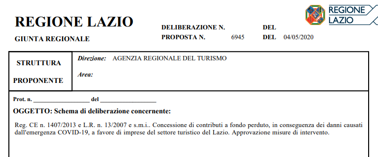 Delibera Regione Lazio n-6945 del 04/05/2020