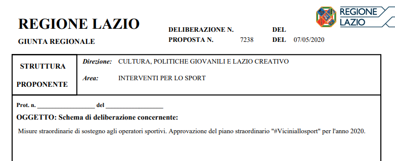 Delibera Regione Lazio n.7238 del 07/05/2020