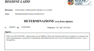 Regione Lazio_Determina G05821 del 15/05/2020