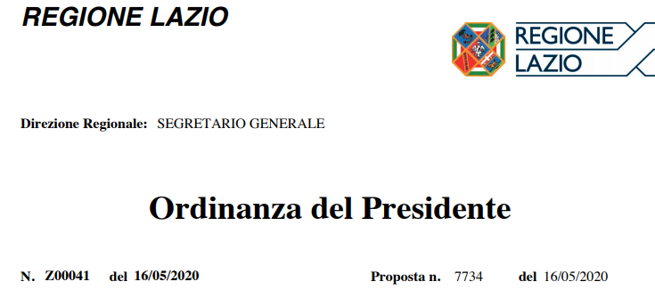 Regione Lazio_Ordinanza Z00041 del 16/05/2020