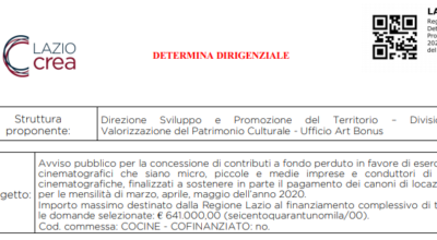 Avviso per la concessione di contributi per affitti dei cinema della Regione Lazio