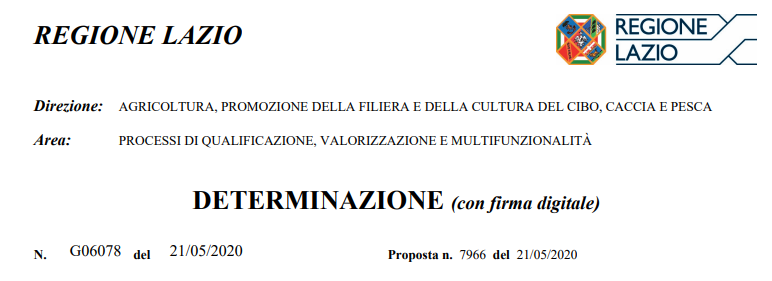 Regione Lazio_Determina G06078 del 21/05/2020