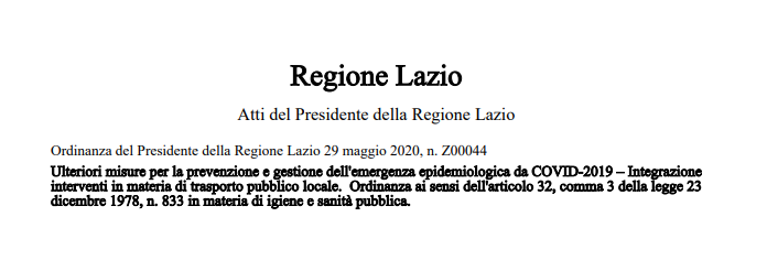 Regione Lazio_Ordinanza Z00044 del 29/05/2020