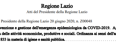 Regione Lazio_Ordinanza Z00048 del 20/06/2020